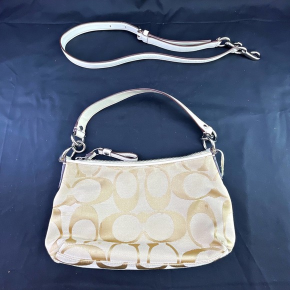 COACH F17439 Signature Beige Stripe Demi Cross-body Hand-bag - Picture 2 of 4